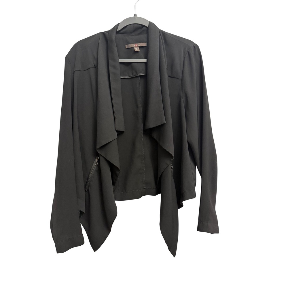 Fever Black Draped Open Front Waterfall Jacket XL Zipper Pockets M7299510F